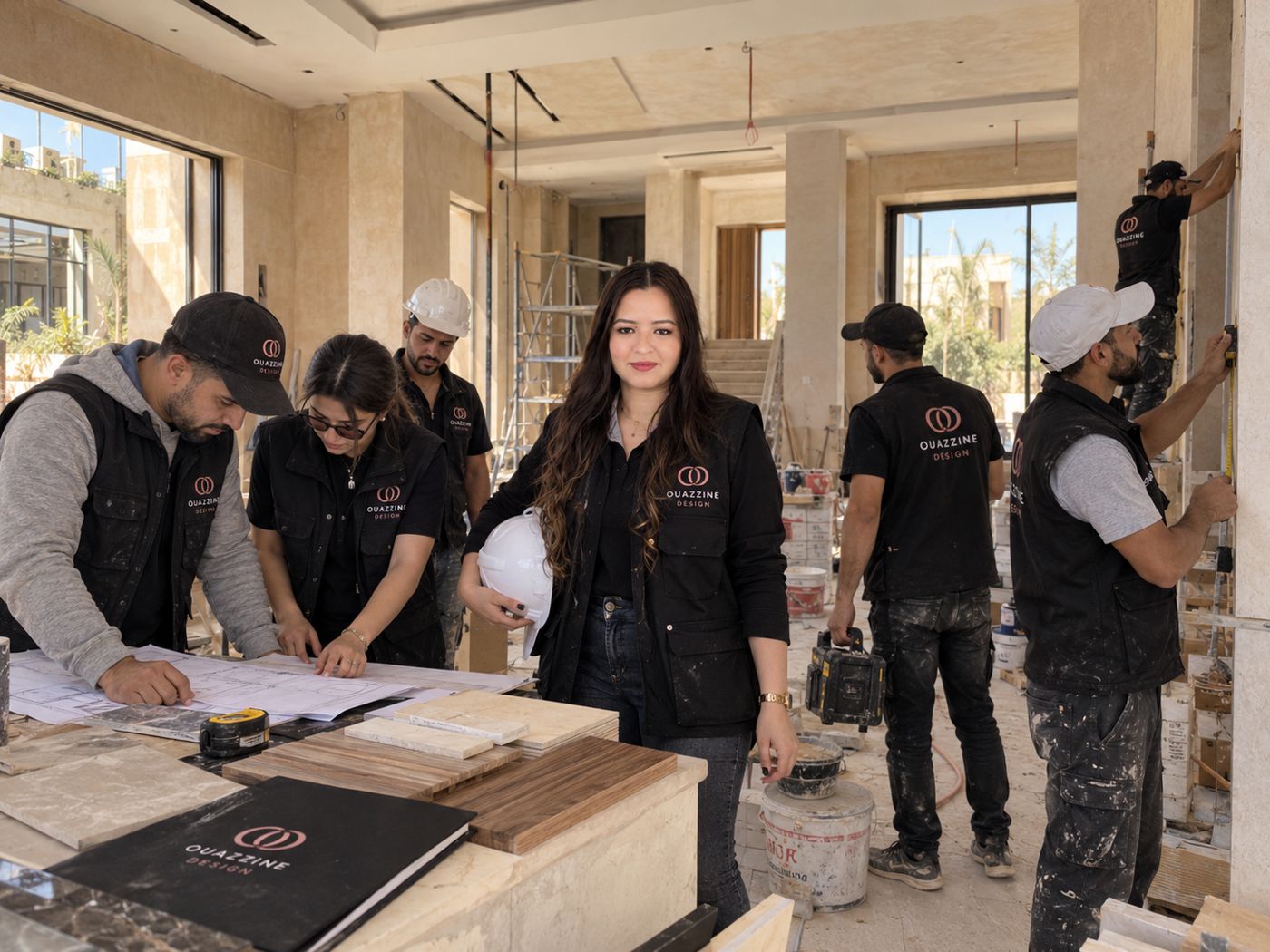 Oumaima Ouazzine et l'équipe sur le chantier