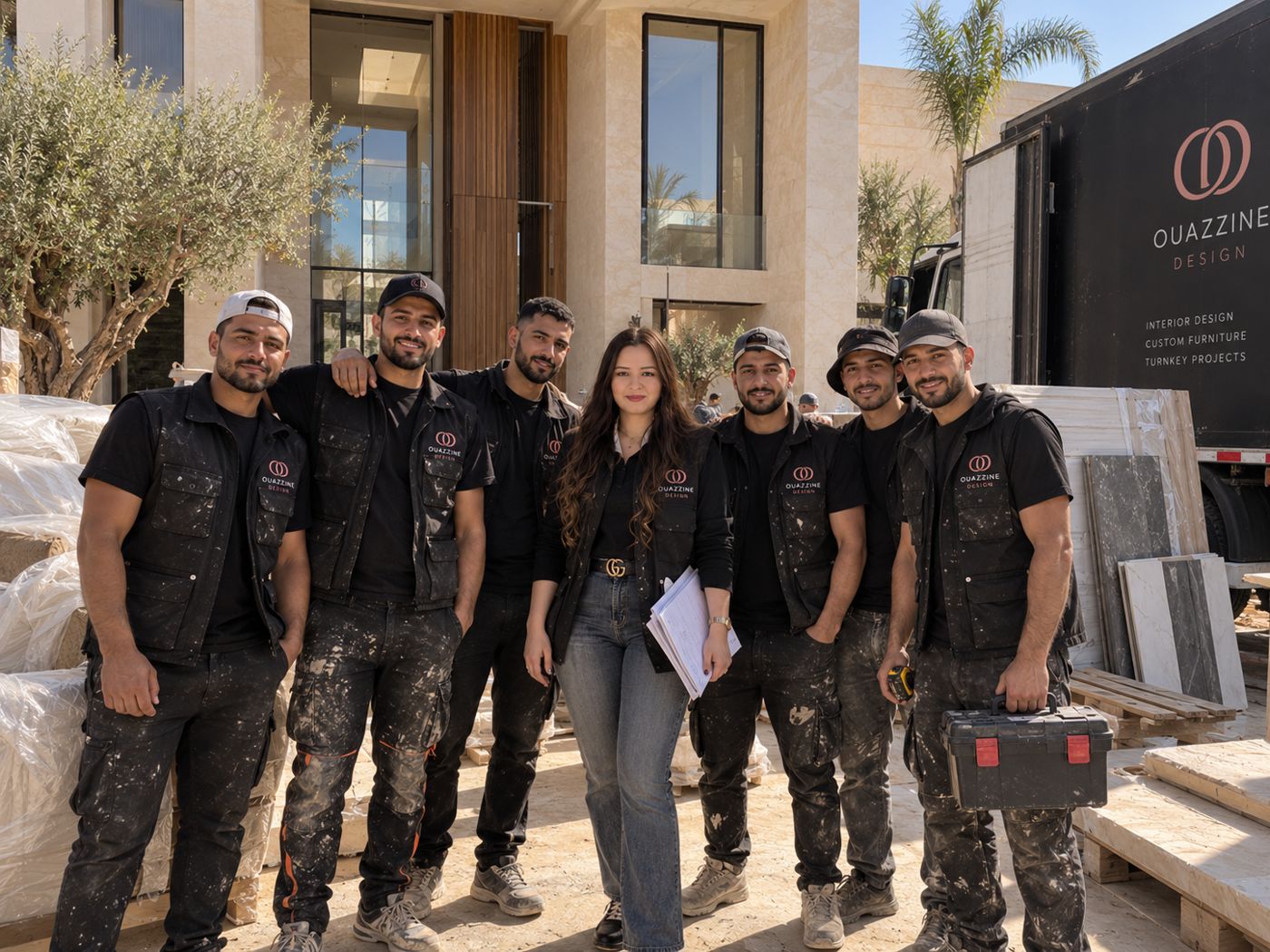 L'équipe Ouazzine Design devant une villa